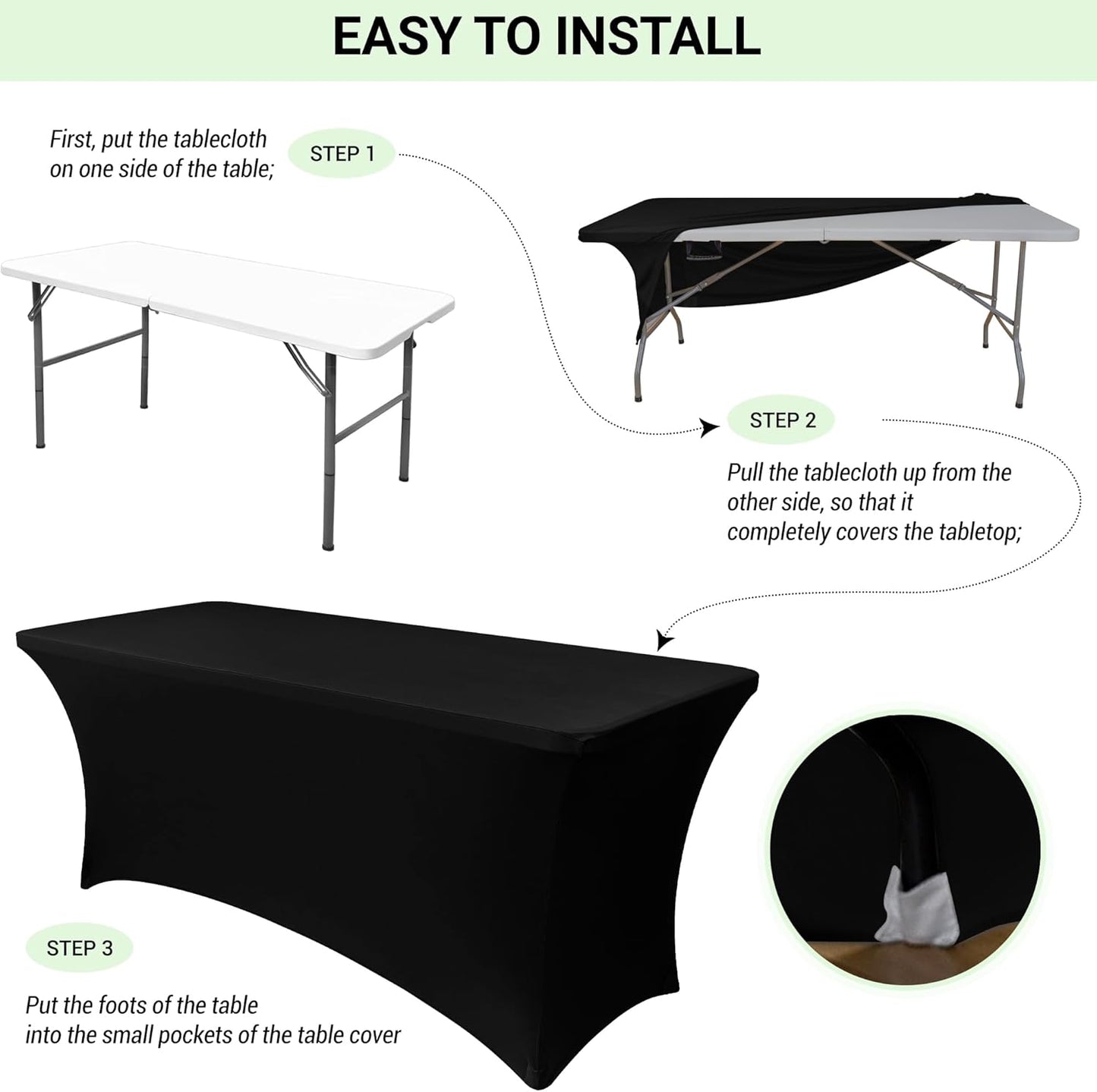 Obstal 6ft Stretch Spandex Table Cover for Standard Folding Tables - 2 Pack Universal Rectangular Fitted Tablecloth Protector for Wedding, Banquet and Party, 72L x 30W x 30H Inches, Champagne, 2pc