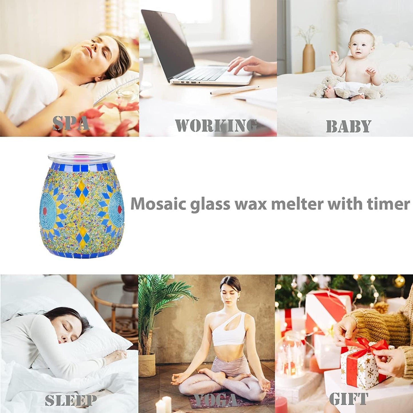 Dicimi Electric Wax Melter, Mosaic Stove Burner, Glass Essential Oil Stove Wax Tart Burner Fragrance Night Light Aromatic Decoration for Home Office Bedroom Living Room Decoration Present (Sunflower)