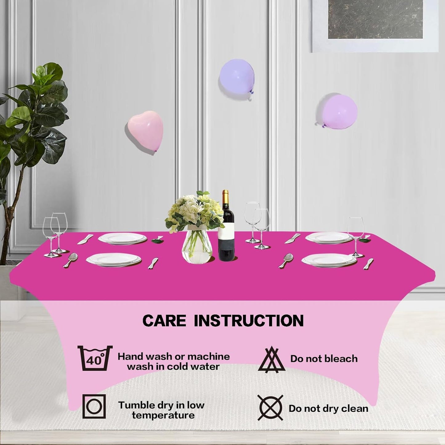 IVAPUPU 6FT Table Cloth for Rectangular Fitted Events Stretch Fuchsia Table Covers Washable Cover Spandex Tablecloth Protector for Party, Wedding, Cocktail, Banquet, Festival