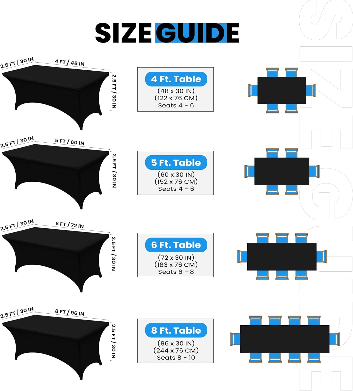 Utopia Kitchen 6FT Spandex Tablecloth [2 Pack, Black] 200 GSM Stretch, Fitted, Washable and Wrinkle Resistant Table Cloth Rectangle Cover for Trade Shows, Wedding, Parties [72Lx30Wx30H Inch]