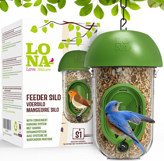 LONA Bird Feeders for Outdoors, Tube Feeder Weatherproof with Multiple Hanging Methods, Wild Bird Feeding Silo for Outside, 1 Port