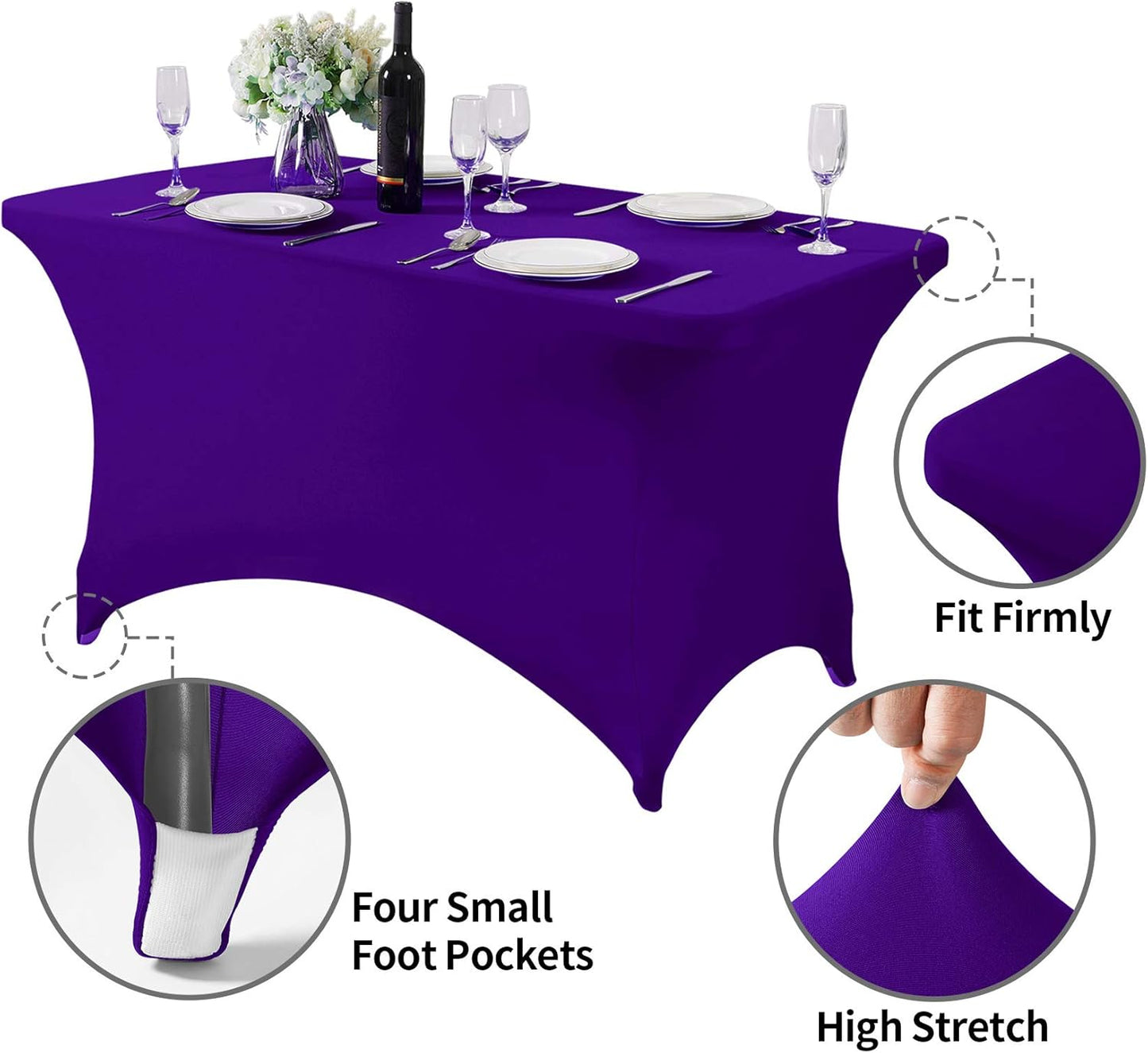 Spandex Table Cover for 4FT Table Universal Fitted Stretch Tablecloth for Party, Banquet, Wedding and Events-Purple