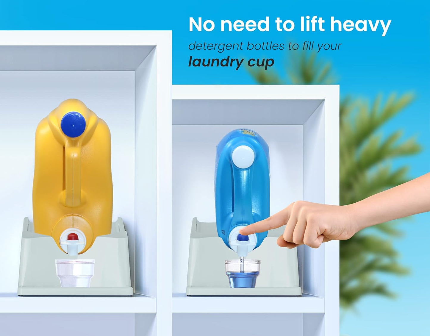 TidyFriend Laundry Detergent Holder Stand Organizer with Drip Tray, 3 Pack Laundry Soap Holder with Non-Slip Rubber Feet for Washing Space Organization, Angled Downward Slope for Easy Pouring (Blue)