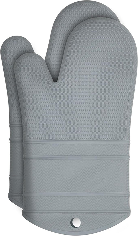 1 Pair Oven Mitts,Silicone Oven Mitts,Long Cooking Gloves,Heat Resistant Oven Gloves Grill BBQ Gloves,Kitchen Home Essentials,12.9"*7.48" Grey Mitt