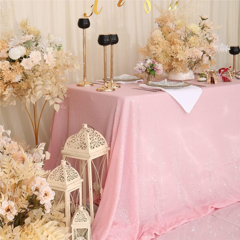 SquarePie Sequin Tablecloth 60 x 120 Inch Pink Sparkly Table Linen for Wedding Party