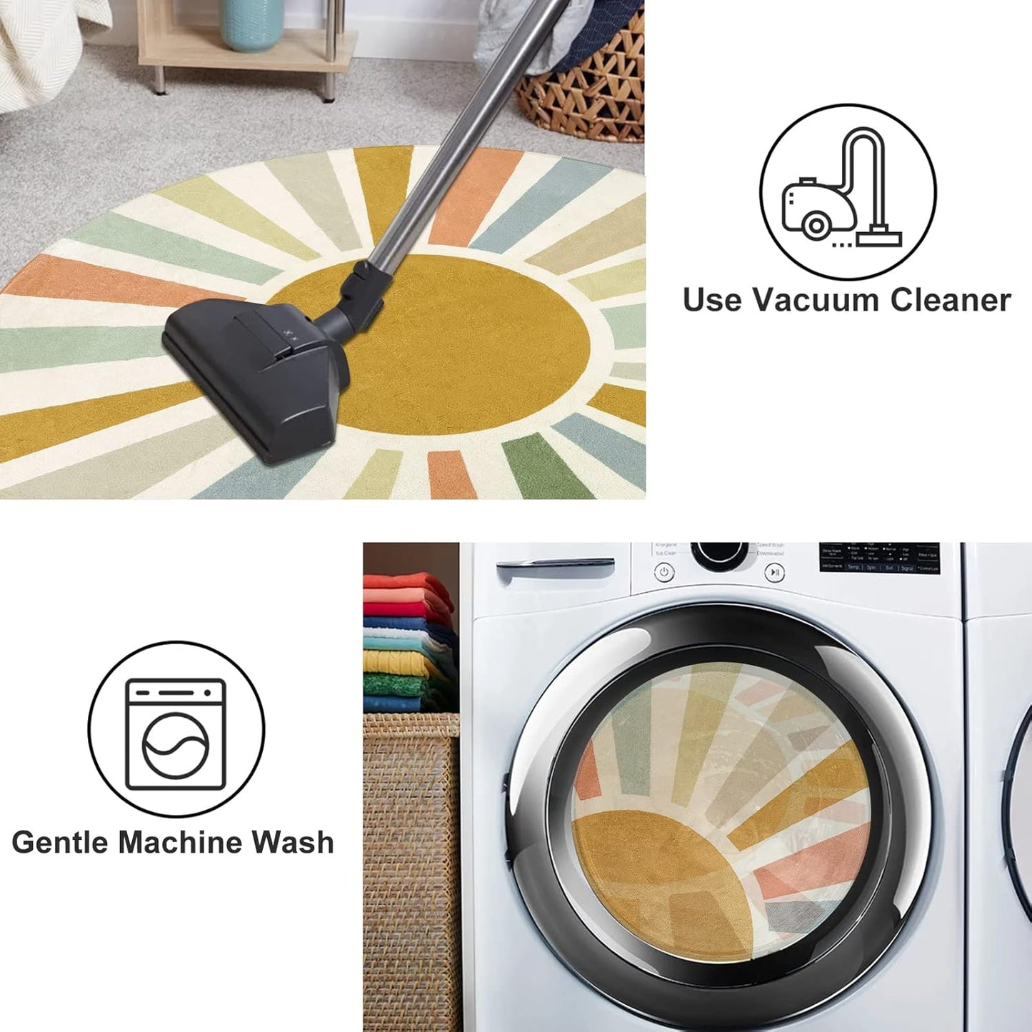 STARUIA Boho Sun Round Area Rug for Living Room, 6 Ft Washable Nursery Rug for Playroom, Colorful Circle Rugs for Kids Bedroom, Non-Slip Circluar Carpet Soft Large Kid Rug for Classroom Dorm