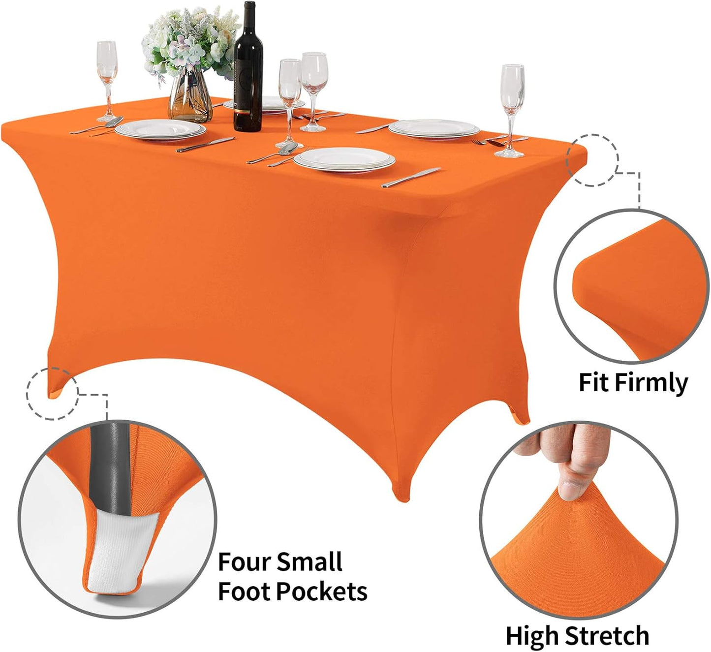 Spandex Table Cover for 4FT or 6ft or 8ft Table Universal Fitted Stretch Tablecloth for Party, Banquet, Wedding and Events-Orange