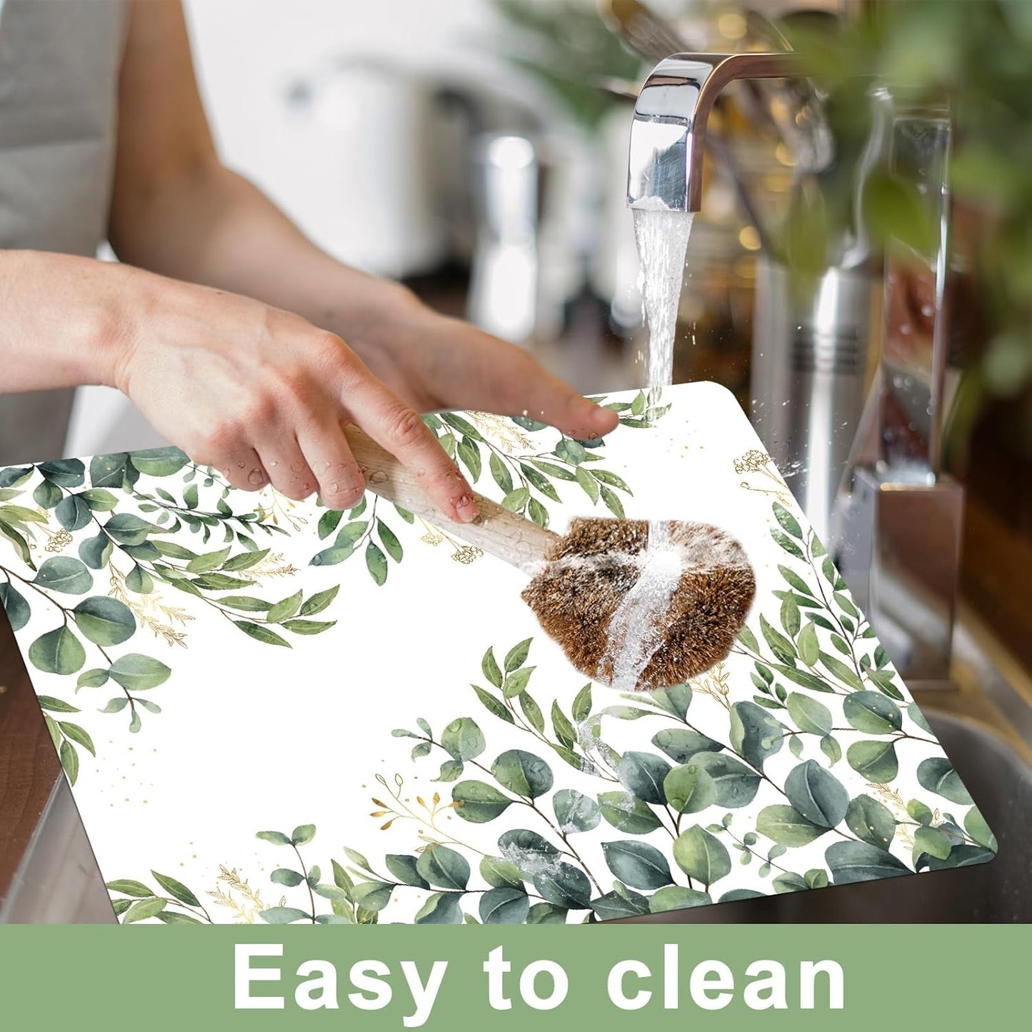 Eucalyptus Leaves Placemat Set of 6 Seasonal Summer Plastic Table Mats Spring Green Leaves Themed Place Mats Rustic Vintage Table Decoration for Indoor Outdoor Party Kitchen Dining