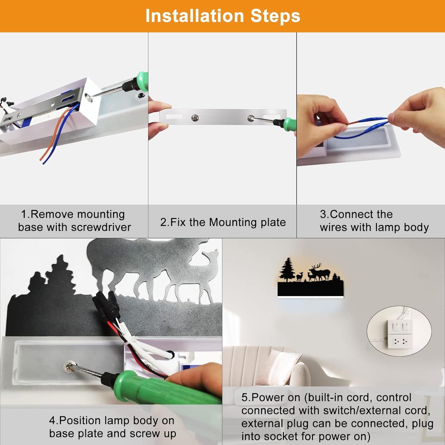 Wall Sconce LED Wall lamp, Indoor Wall Light with Cartoon Animal Pattern Design, Metal Acrylic Wall Lighting Glow Up and Down for Mirror Living Room Bedroom Hallway, 12W (Forest Deer)