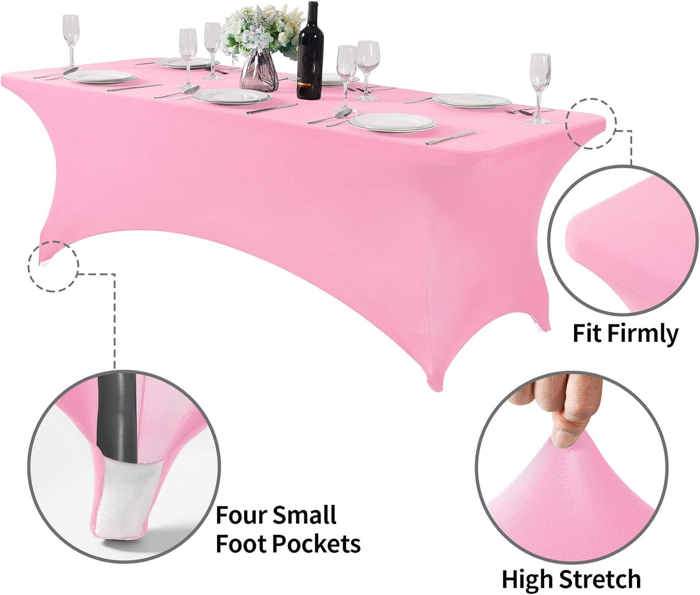 Spandex Table Cover for 8FT or 4ft or 6ft Table Universal Fitted Stretch Tablecloth for Party, Banquet, Wedding and Events-Pink
