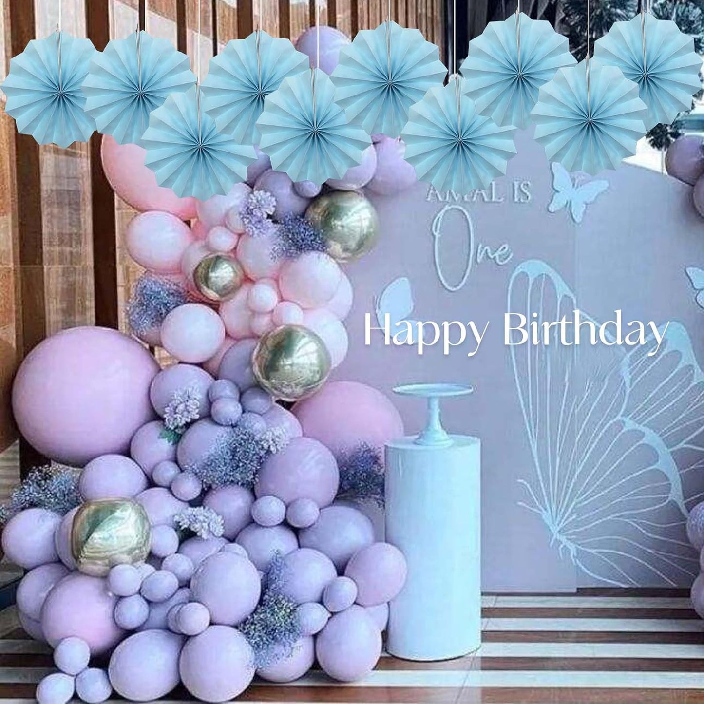 Blue Graduation Party Decor,Baby Blue Party Decorations,Christmas Baby Shower Decorations,Under The Sea Decorations,Blue Bachelorette Party 8in Hanging Paper Fans 30 Color DIY Set (Light Blue)