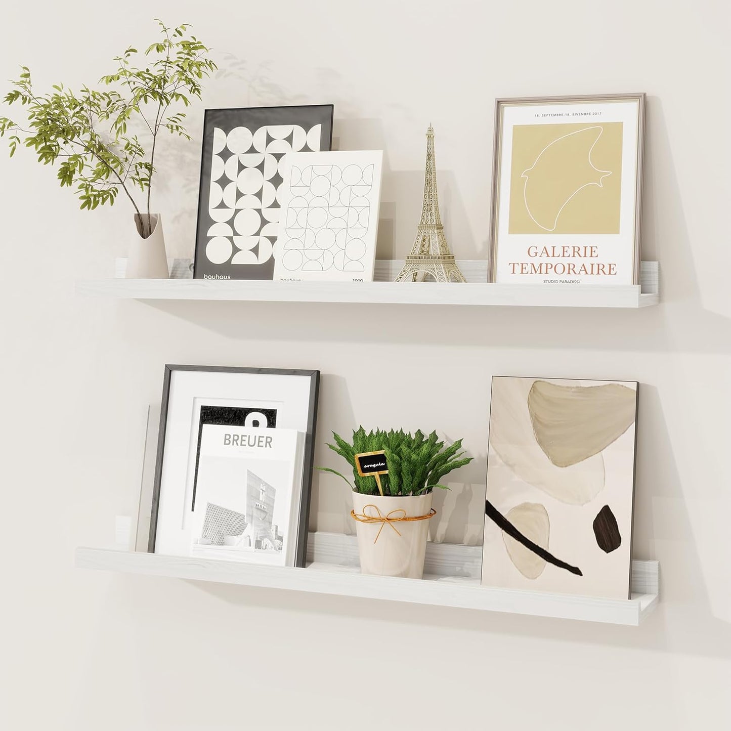 Picture Ledge Shelf, Solid Pine Wood Floating Shelves Set of 2, 24 Inches Nursery Book Shelves for Toys Storage, Kids Bookshelf Wall Mounted for Living Room Bedroom Decor Books Photo Frames, White