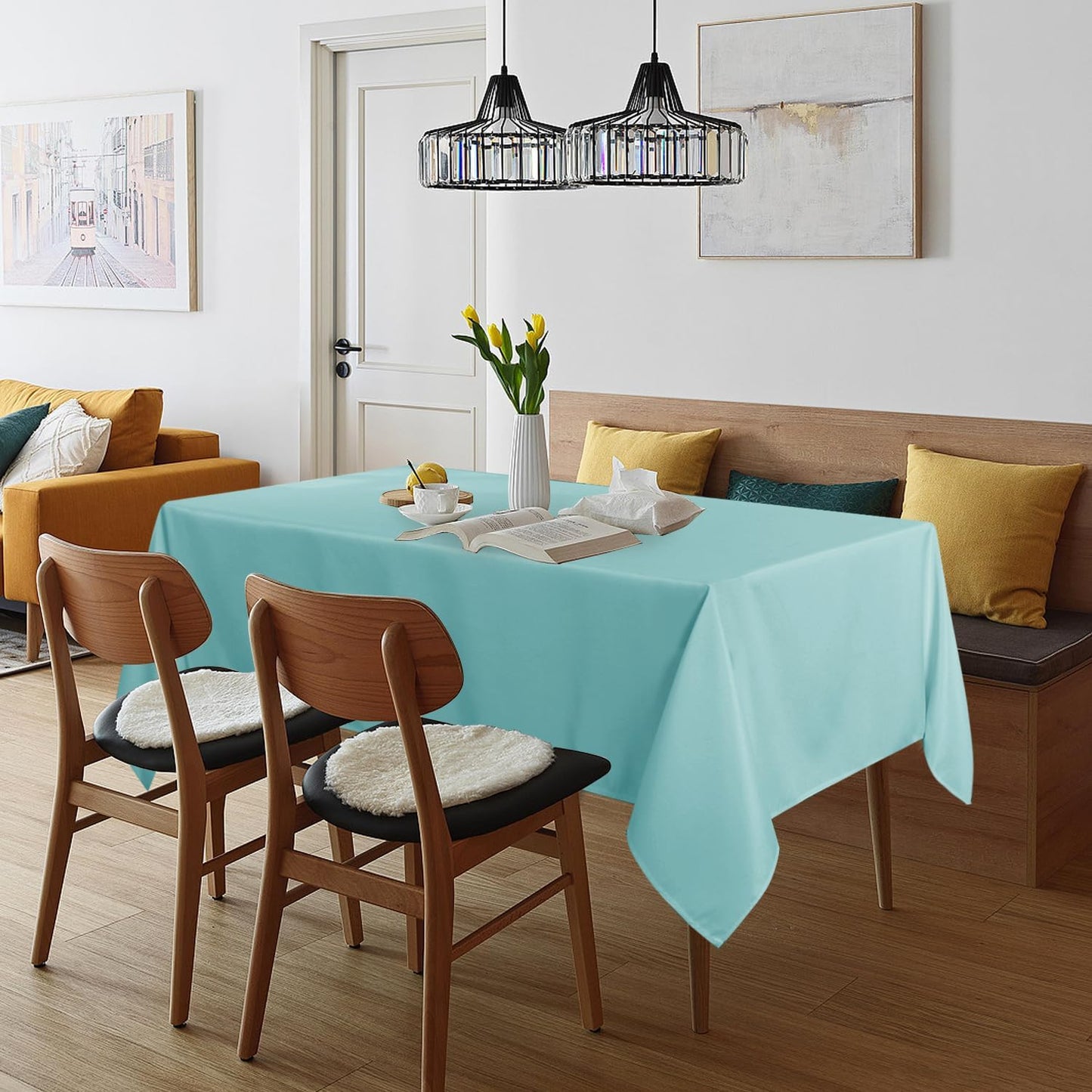 sancua Rectangle Tablecloth - 60 x 102 Inch - Stain and Wrinkle Resistant Washable Polyester Table Cloth, Decorative Fabric Table Cover for Dining Tables, Buffet Parties and Camping, Turquoise