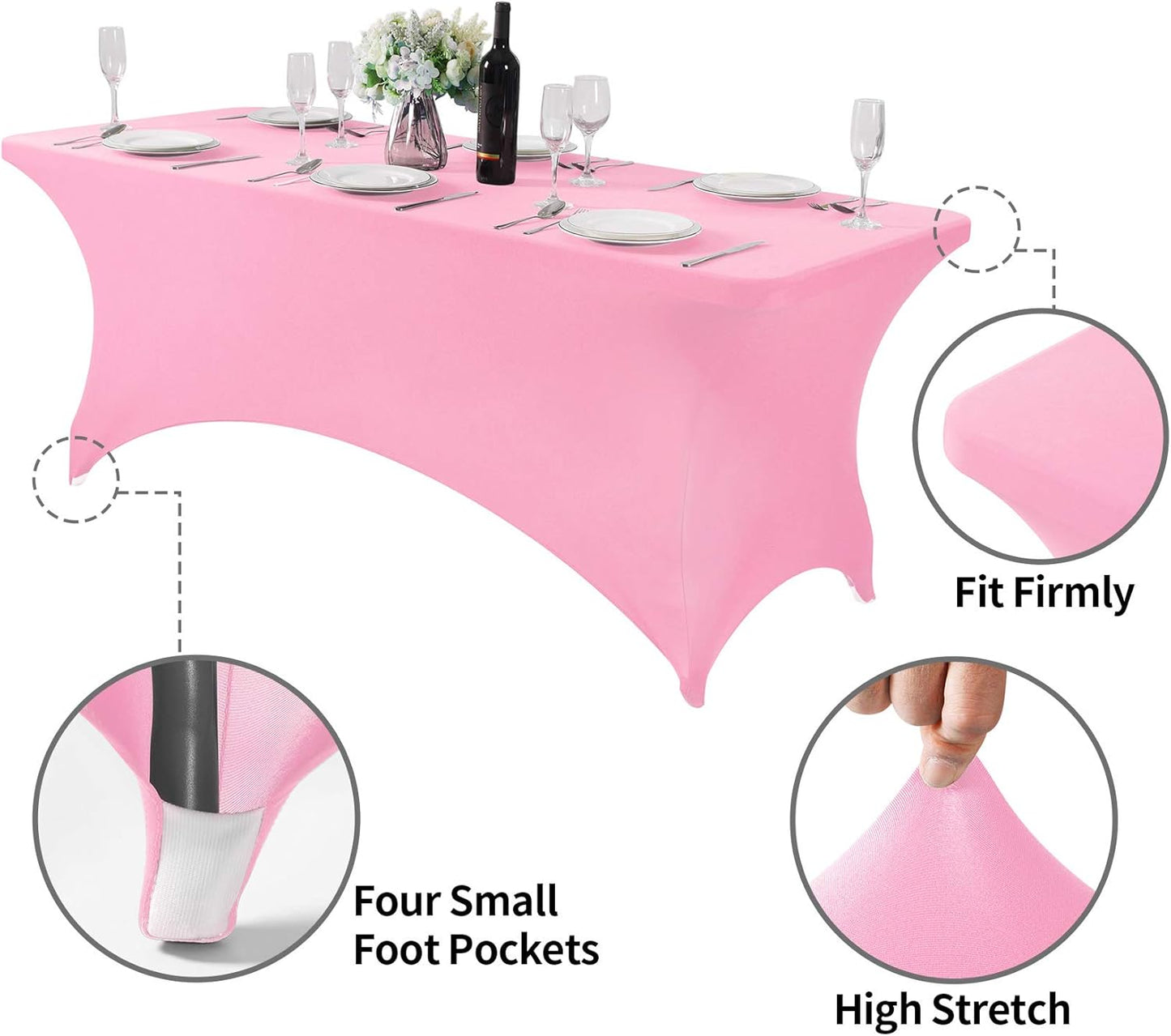Spandex Table Cover for 6Ft or 4fT or 8ft Table Universal Fitted Stretch Tablecloth for Party, Banquet, Wedding and Events-Pink