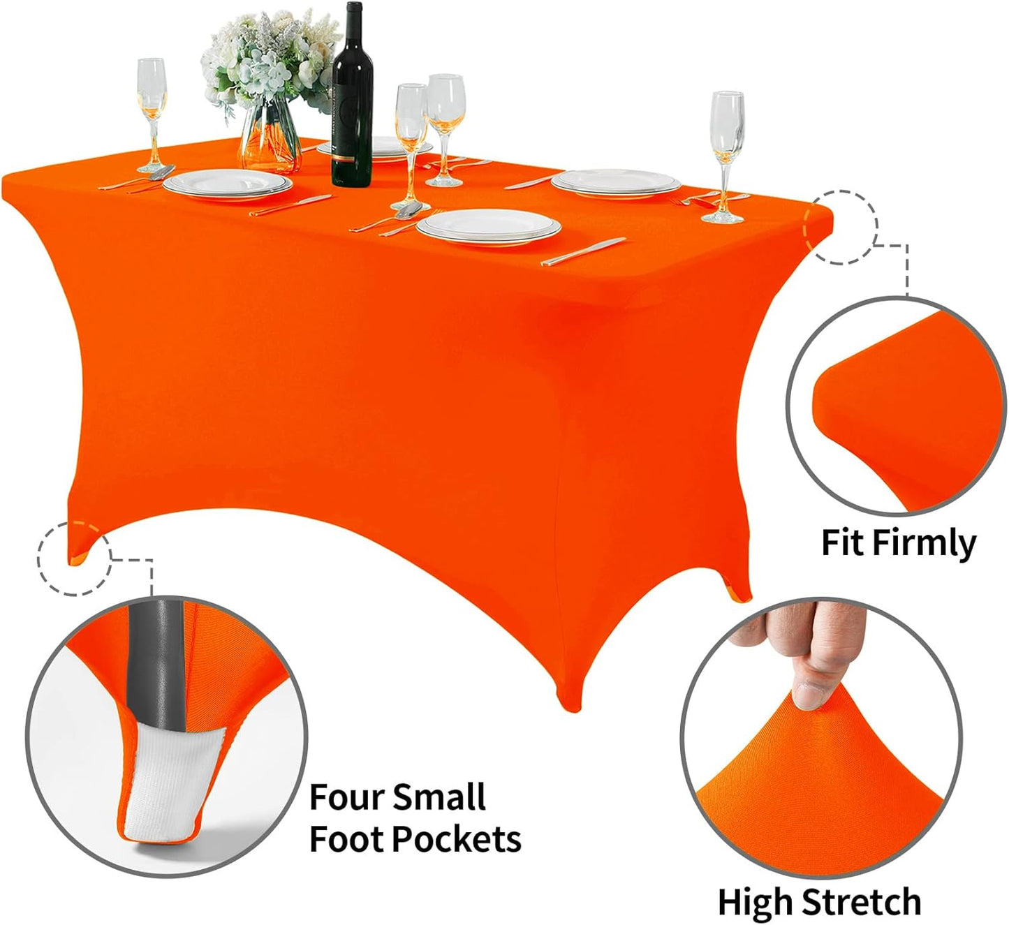Spandex Table Cover for 4FT Table Universal Fitted Stretch Tablecloth for Party, Banquet, Wedding and Events-Neon Orange