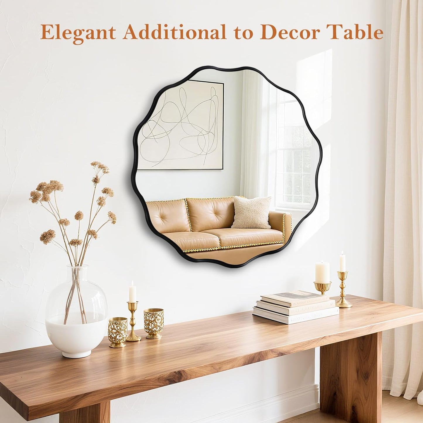 Fabuady Black Round Wavy Edge Mirror - 20'' Circle Wall Mirror with Metal Frame, Decorative Hanging/Leaning Mirrors for Bathroom, Bedroom, Living Room, Hallway, Entryway, Office, Home Decor