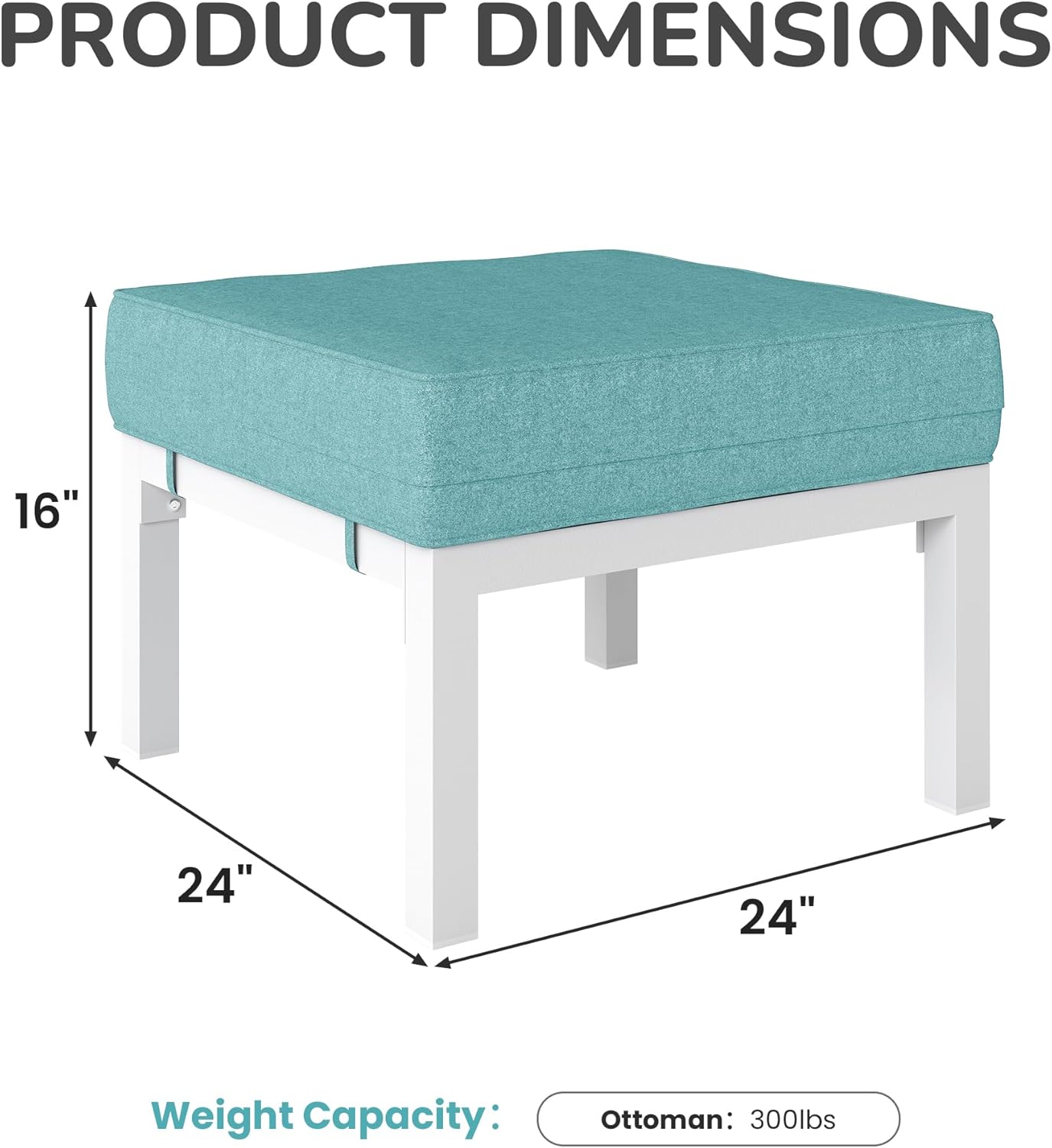 Solaste Outdoor Footstools Patio Ottoman Set of 2, Aluminum All-Weather Outdoor Footrest Seat with Removable Cushions, Patio Furniture Ottomans for Garden, Backyard, Poolside-White