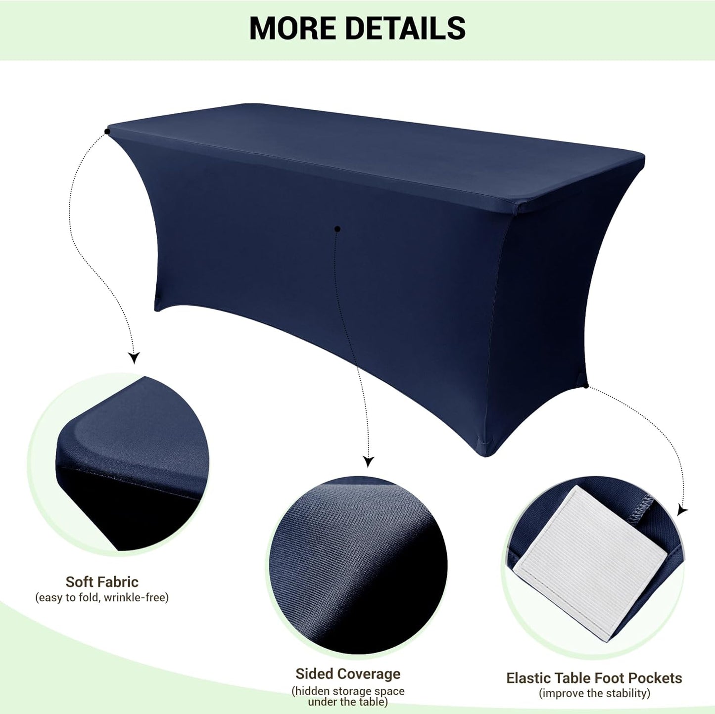 Obstal 4Ft Stretch Spandex Table Cover for Standard Folding Tables - 2 Pack Universal Rectangular Fitted Tablecloth for Party, Banquet, Events, Trade Show (Navy Blue, 48L x 24W x 30H Inches)