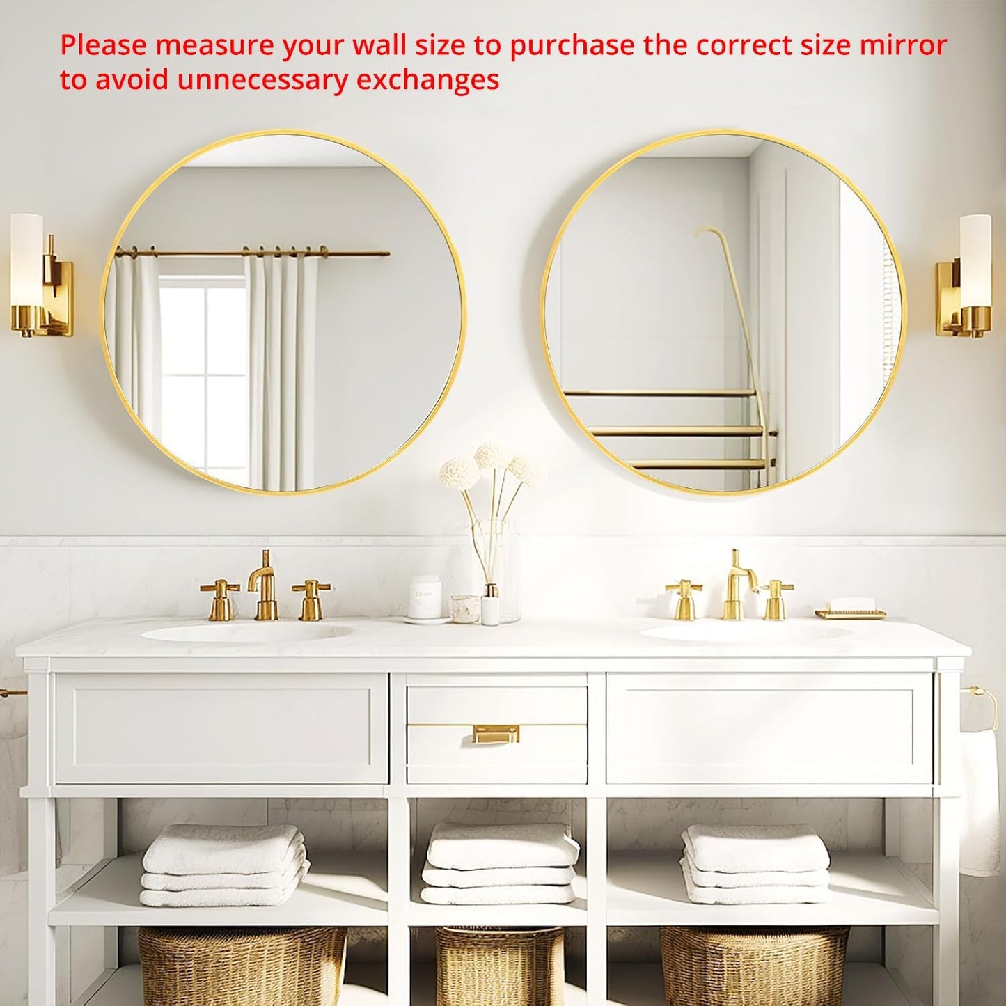 Fabuday Gold Circle Mirror for Bathroom - 24 Inch Golden Framed Round Mirror for Wall Decor, Living Room, Bedroom, Entryway Circular Mirrors