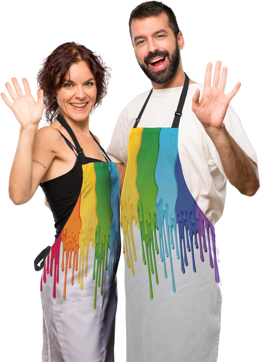 Cook Apron Women Rainbow Paint Border Fun Aprons for Men for Kitchen Cooking Restaurant BBQ Painting Crafting Gardening 27” (W) x 31” (H), Waterproof Aprons