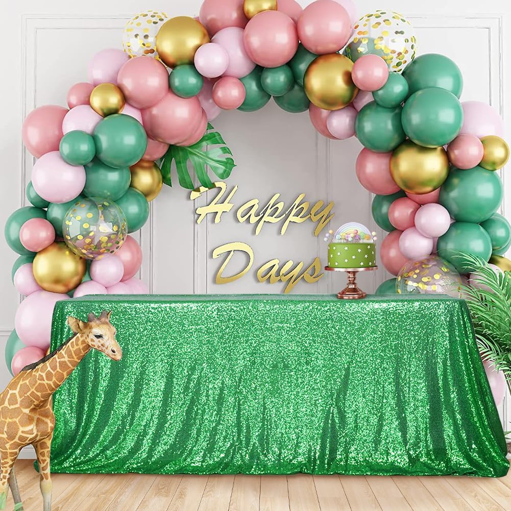 SquarePie Sequin Tablecloth 90 x 132 Inch Green Sparkly Table Cloth for Wedding Party Decoration