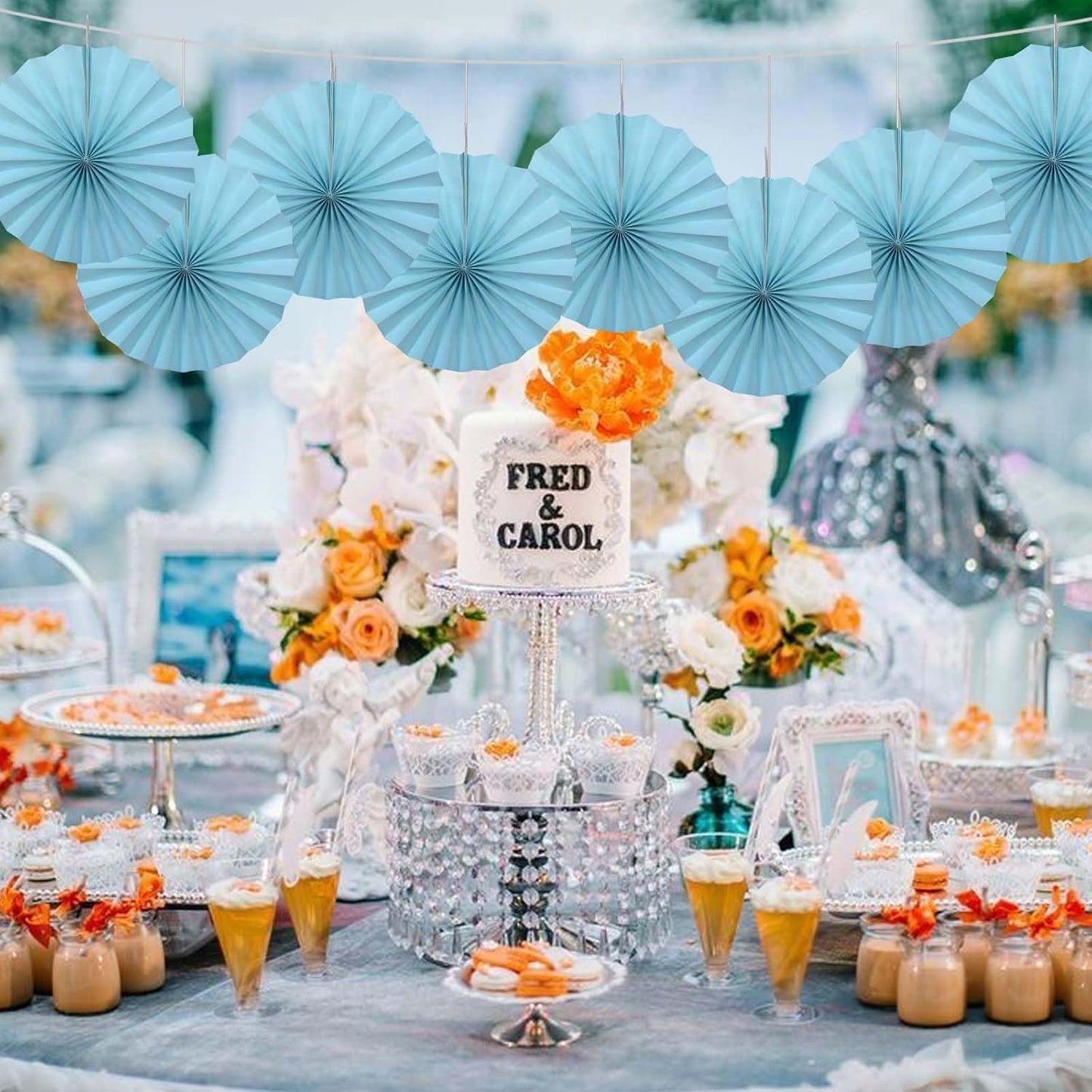 Blue Graduation Party Decor,Baby Blue Party Decorations,Christmas Baby Shower Decorations,Under The Sea Decorations,Blue Bachelorette Party 12in Hanging Paper Fans 30 Color DIY Set (Light Blue)