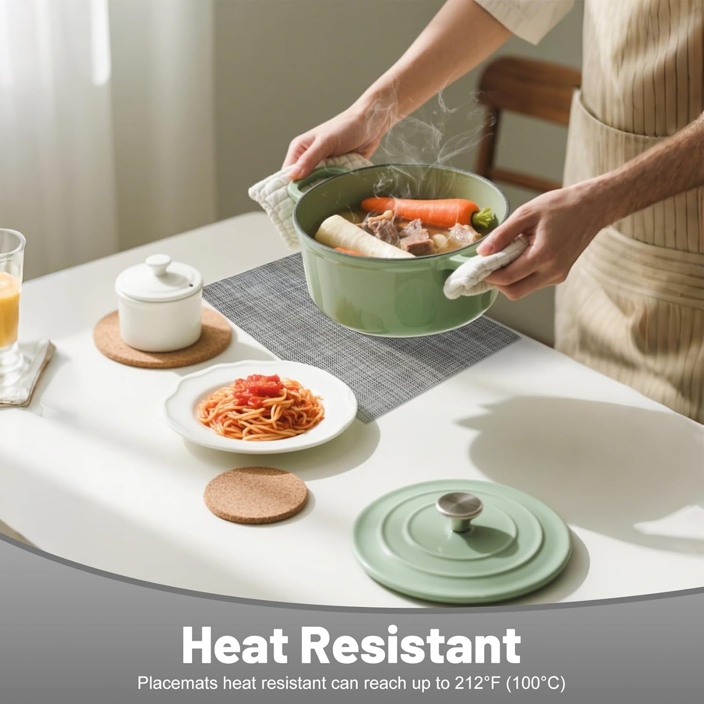 Placemats Set of 6，Non-Slip PVC Weave Table Mats Easy to Clean，Heat Resistant Place Mats for Kitchen Dining Table Decoration Indoor Outdoor，Gray