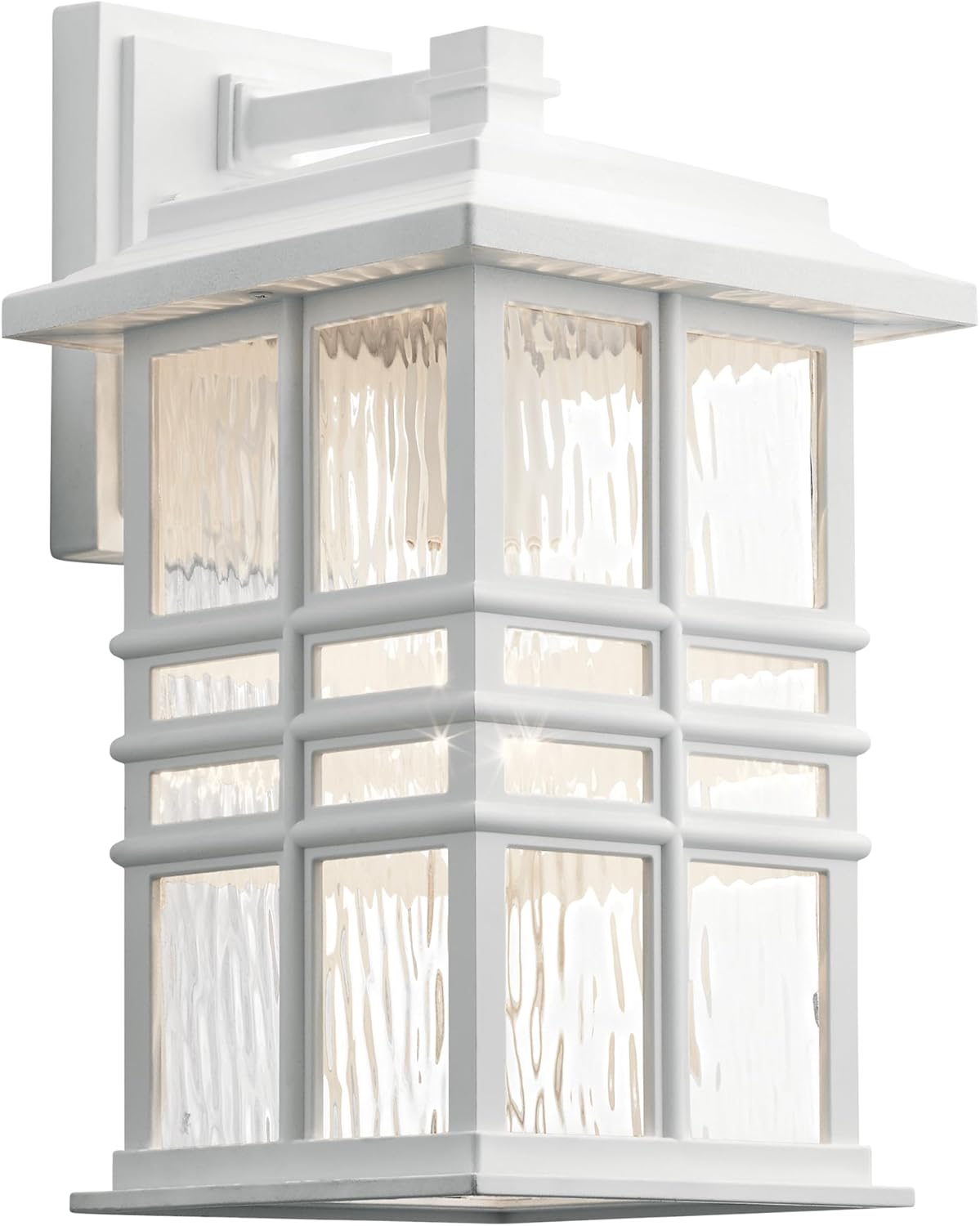 Kichler Beacon Square 14.25" Outdoor Wall Light in White, 1-Light Exterior Wall Sconce with with Clear Hammered Glass, (14.25" H x 8" W), 49830WH