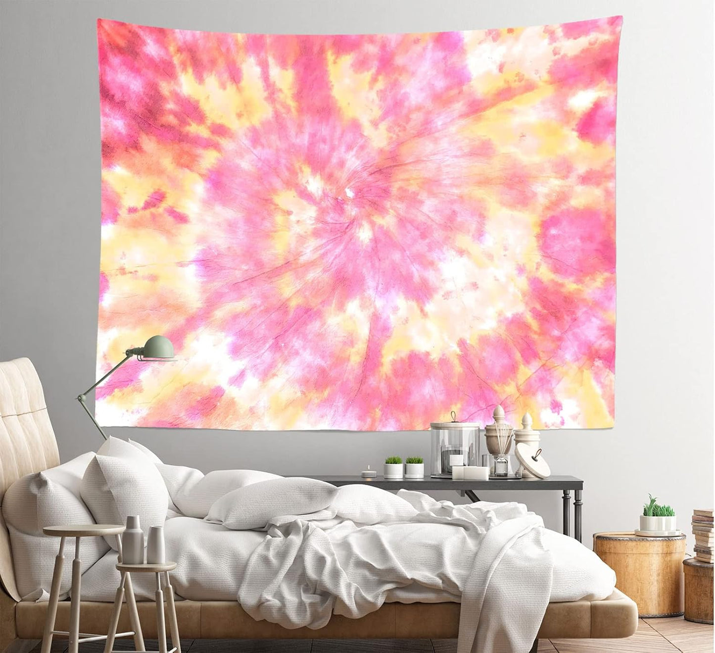 Loccor 5x3ft Tie Dye Tapestry Light Orange Watercolor Craft Dirty Tie-Dye Textile Abstract Chaotic Hippie Tapestry Wall Hanging for Living Room Bedroom Decor （Pattern Painted on Polyester Fabric）