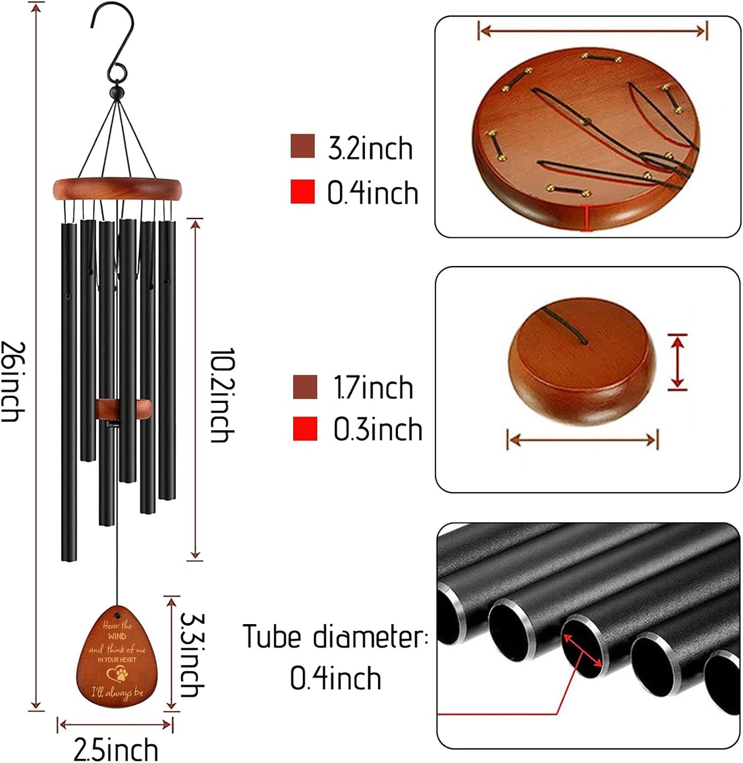 Pet Memorial Wind Chimes 26" - Dog Memorial Gifts for Loss of Dog, Dogs Remembrance Bereavement Gift, Pet Loss Sympathy Gifts (Design 3)