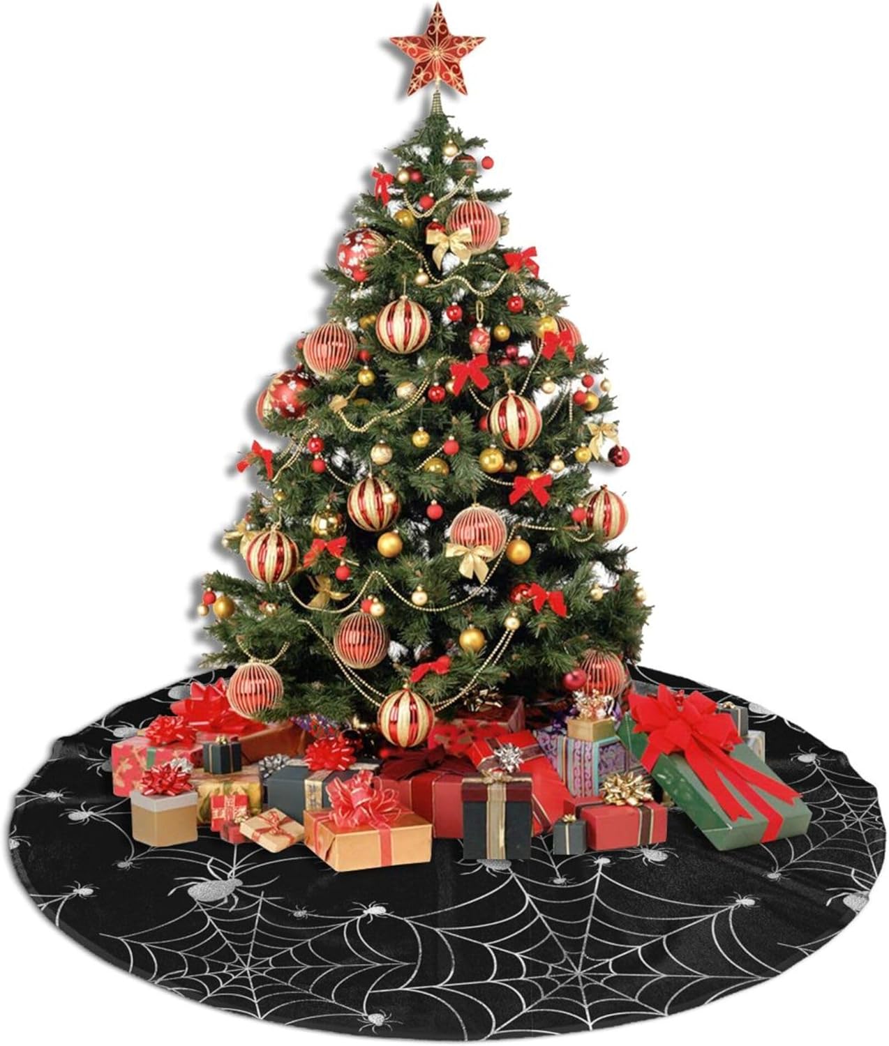 Christmas Tree Skirt,Sliver Spider Web Xmas Tree Skirt Rustic Farmhouse Tree Skirt for Christmas Decor Xmas Holiday Home Party Decorations36