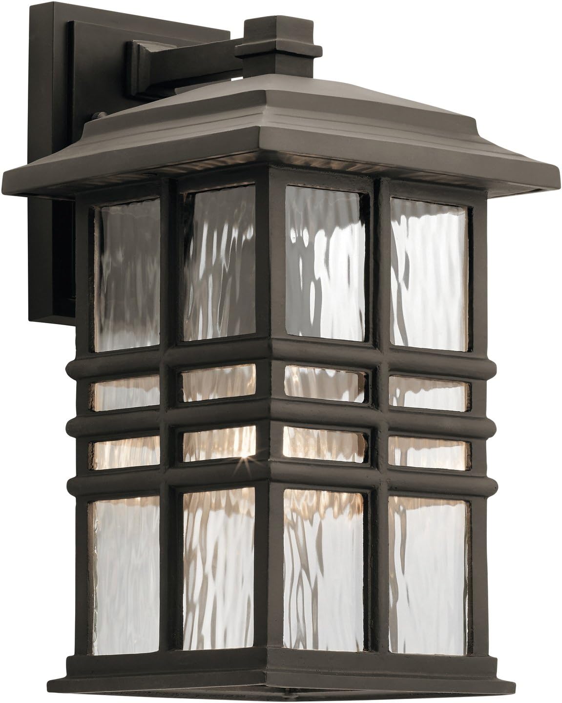 Kichler Beacon Square 14.25" Outdoor Wall Light in Olde Bronze®, 1-Light Exterior Wall Sconce with with Clear Hammered Glass, (14.25" H x 8" W), 49830OZ