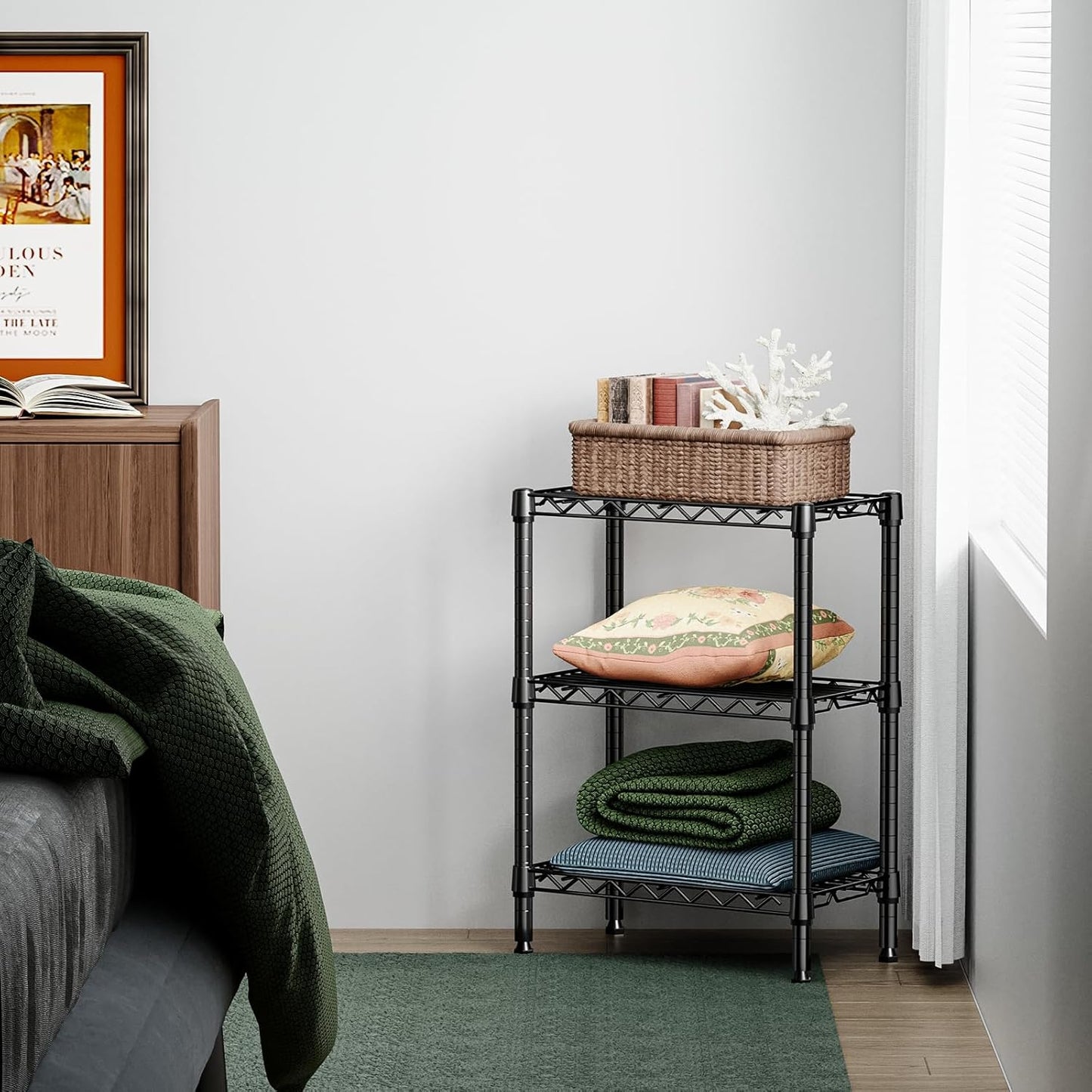 750 lbs 3 Tier Shelf Metal Storage Shelves Wire Rack Closet Organizers with PP Board for Garage Kitchen Bathroom Laundry Black 11.8" D x 21.7" W x 28.6" H