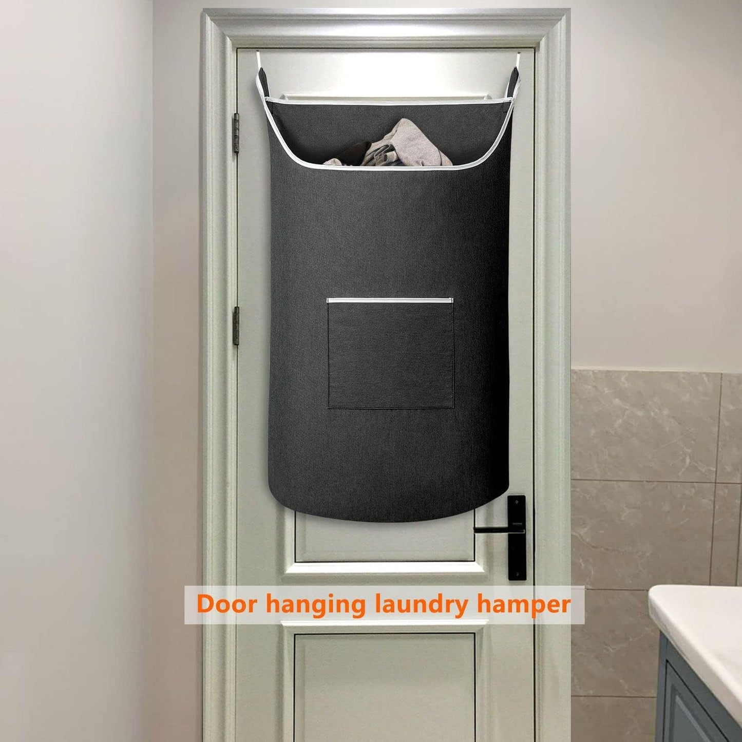 XL Hanging Laundry Hamper Bag, Black Door Hanging Hamper with Large Openging Hanging Laundry Hamper Storage Bag Large Size 36X22 Inch (Black)