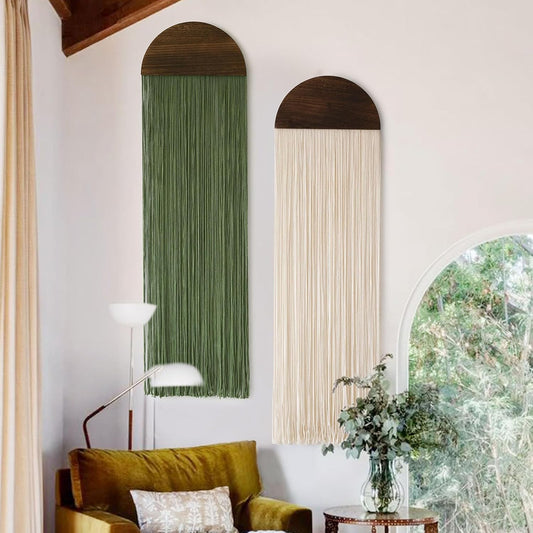 Flber 2 Pcs Macrame Wall Hanging Boho Decor Wall Tapestry Handmade Round Tassel 13.7" W x 51" L For Living Room Bedroom Headboard Decor