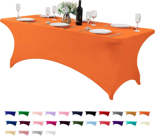 Spandex Table Cover for 8FT or 4ft or 6ft Table Universal Fitted Stretch Tablecloth for Party, Banquet, Wedding and Events-Orange