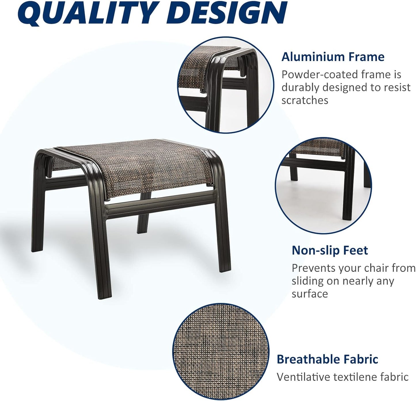 Outdoor Patio Foot Rest Ottoman Seat Textilene Portable Metal Footstool Portable Patio Chairs 2 Set Brown