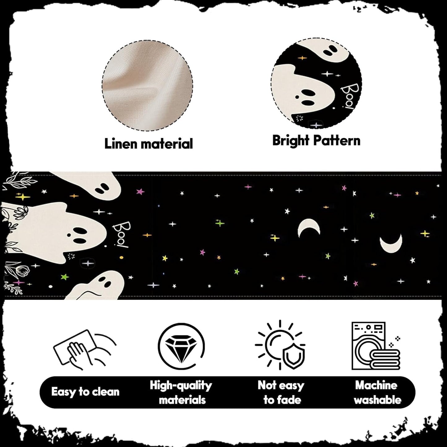 Halloween Black Table Runner Spooky Ghost Floral Boo Table Linen Runner Seasonal Holiday Kitchen Dining Table Decoration Halloween Decorations for Indoor Outdoor Home Party Decor 13x36 Inch