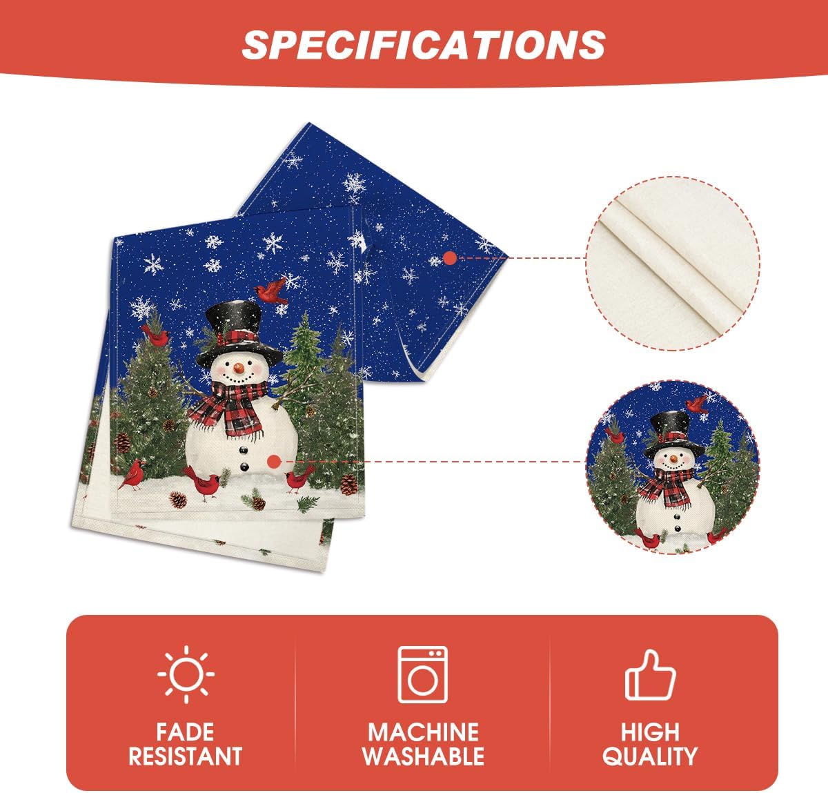 Artoid Mode Snowman Birds Trees Christmas Table Runner, Seasonal Blue Winter Holiday Kitchen Dining Table Decoration for Indoor Outdoor Home Party Decor 13 x 48 Inch