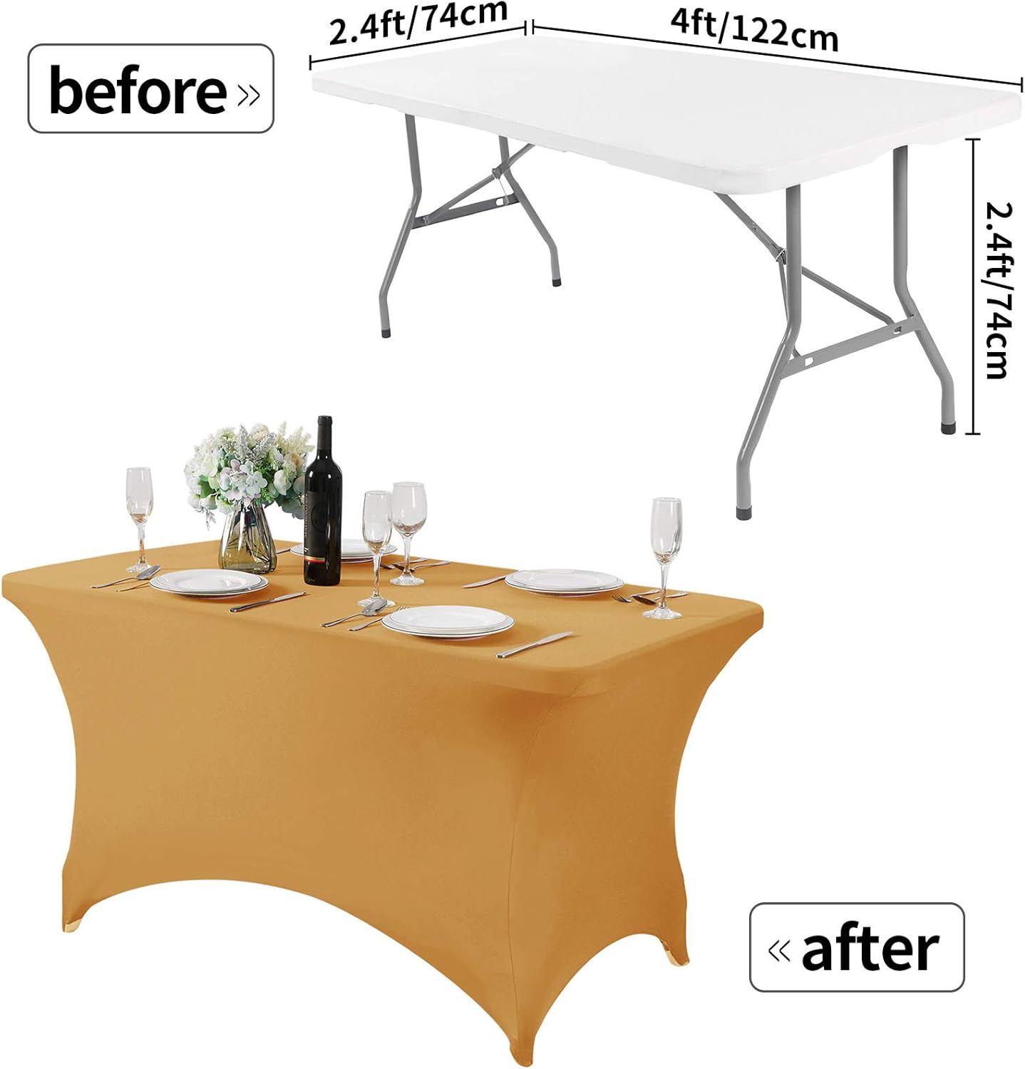 Spandex Table Cover for 4FT Table Universal Fitted Stretch Tablecloth for Party, Banquet, Wedding and Events-Gold