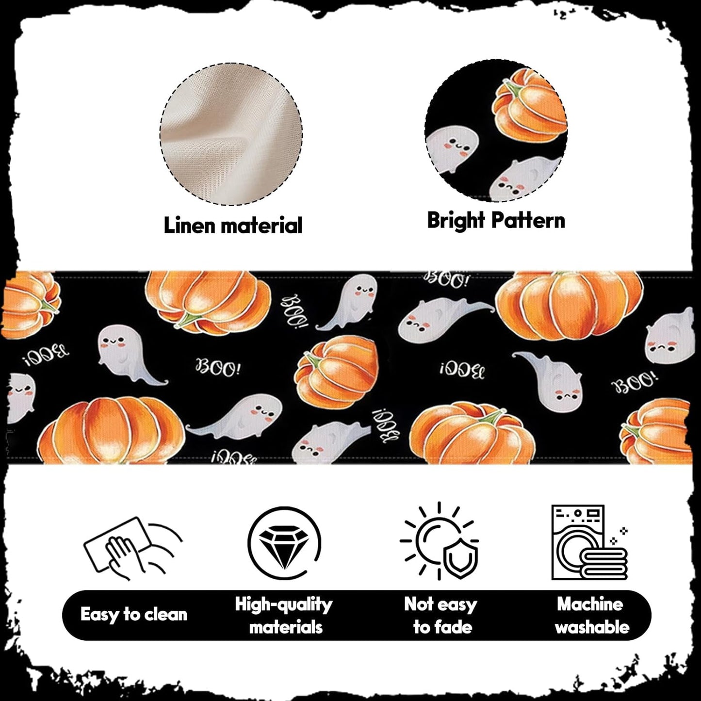 Halloween Table Runner Spooky Ghost Pumpkin Table Runner for Home Party Holiday Indoor Outdoor Table Decoration Halloween Table Decoration Kitchen Dining Table Decor 13 x 36 Inch (Black)