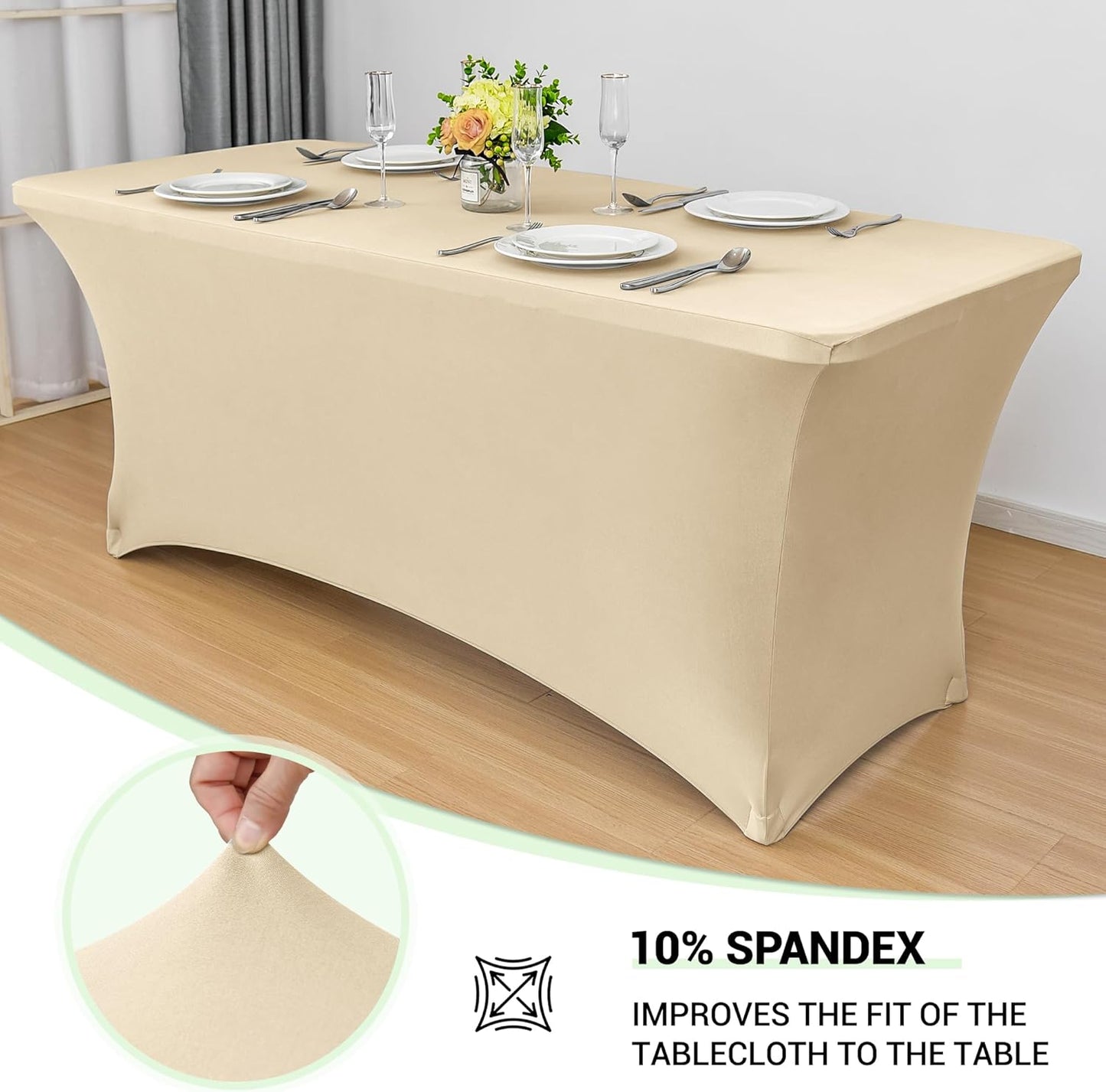 Obstal 4Ft Stretch Spandex Table Cover for Standard Folding Tables - 2 Pack Universal Rectangular Fitted Tablecloth for Party, Banquet, Events, Trade Show (Champagne, 48L x 24W x 30H Inches)
