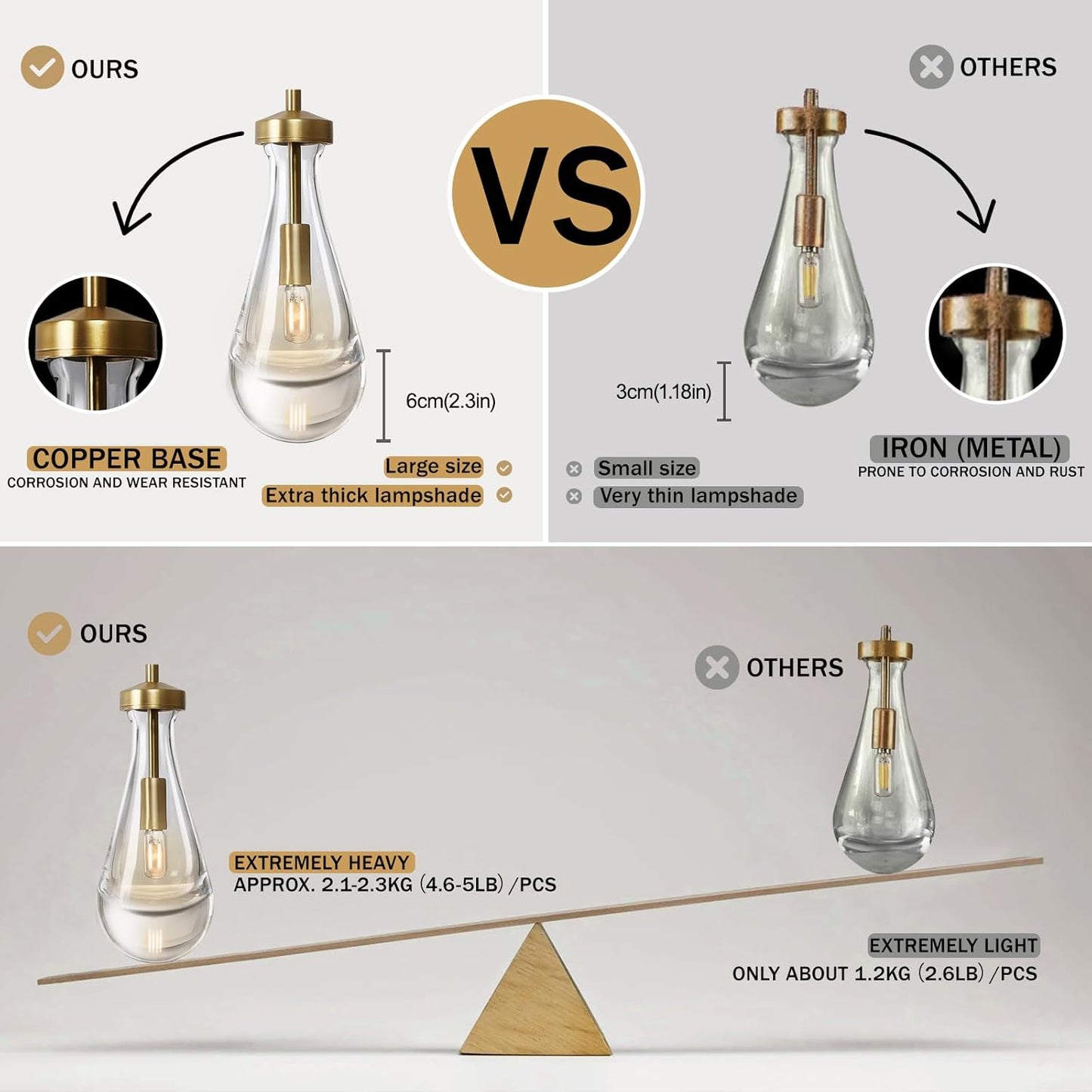 Raindrop Pendant Lights, Pendant Lights Kitchen Island, Brass Base Hanging Light Dining Room Light Fixture, Handblown Clear Kitchen Chandelier, Rope Pendant Lights for Living Room Hallway,E12 Bulb