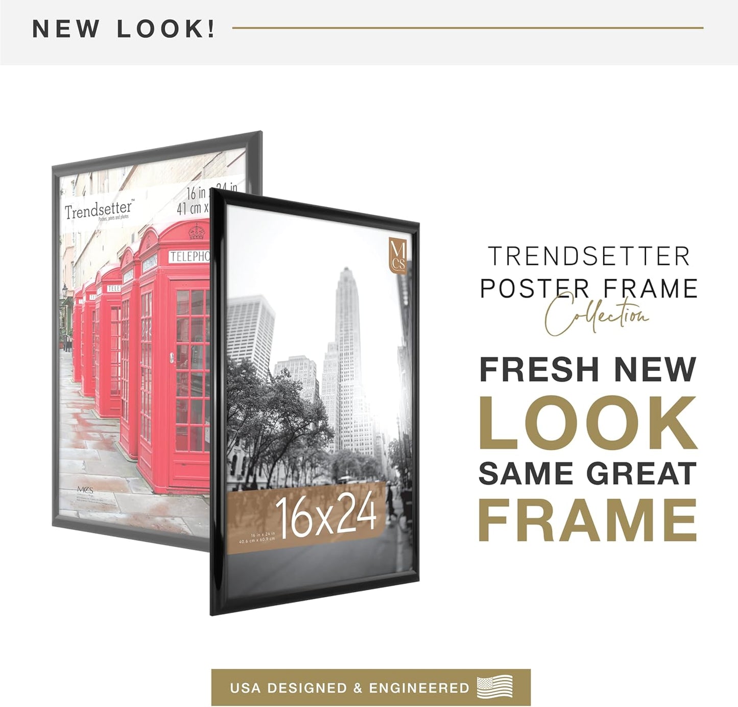 MCS Trendsetter 16x24 Poster Frame Black High-Gloss, Vertical & Horizontal Wall Hanging Large Picture Frame for Photos, Posters & Art Prints (1-Pack)