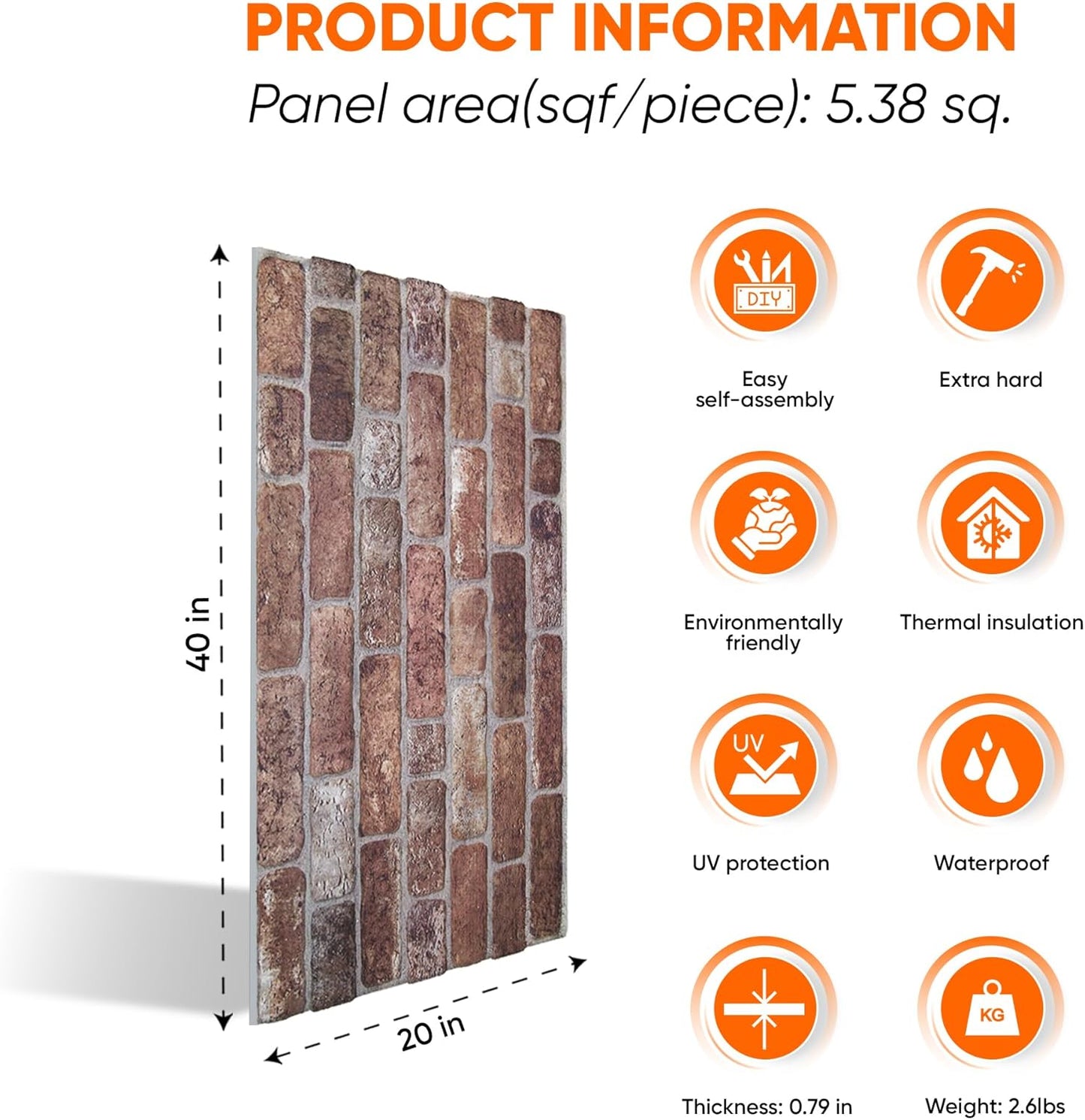 IZODEKOR 3D Wall Panels Brick Effect - Cladding, Stone Look, Styrofoam Facing for Living Room, Kitchen, Bathroom, Balcony, Bedroom and Back of Counter | Old Castle (3 Piece Panel) | Covers 16 sq ft