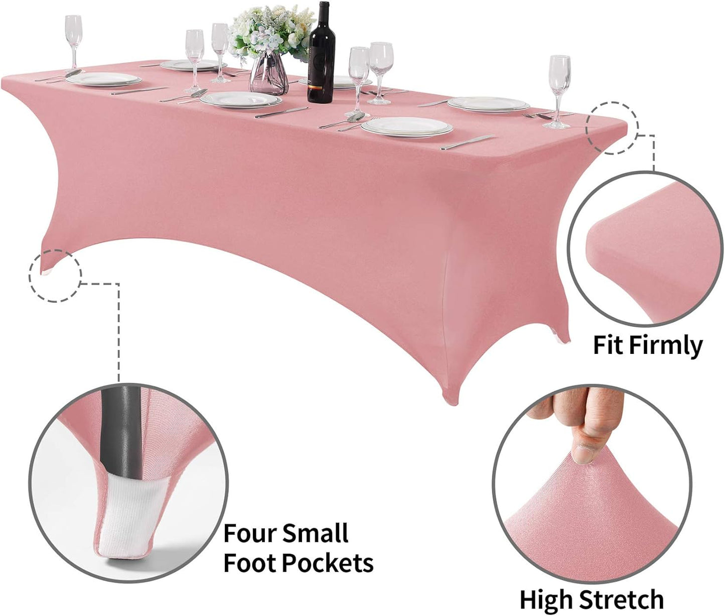 Spandex Table Cover for 8FT or 4ft or 6ft Table Universal Fitted Stretch Tablecloth for Party, Banquet, Wedding and Events-Dusty Pink