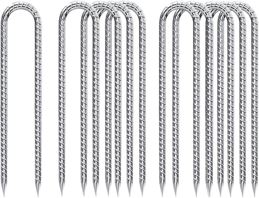 Rebar-Stakes-12-Inch, Ground Stakes Heavy Duty U-Hook Galvanized Anti-Rust Ground Anchors for Camping Tent Trampoline Accessories Dog Fence Chicken Coop Deer Fence 10pcs