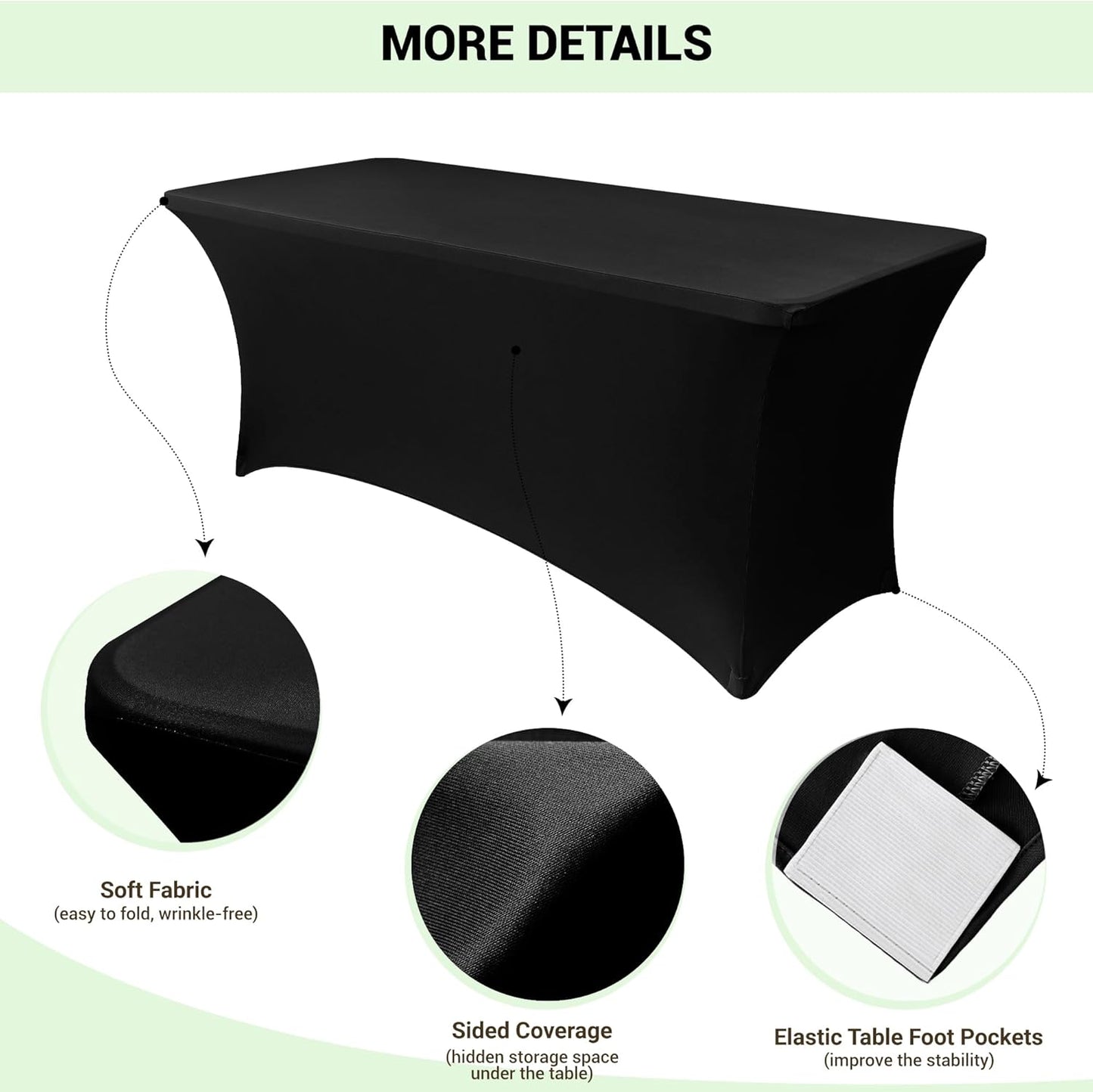 Obstal 4ft Stretch Spandex Table Cover for Standard Folding Tables - 2 Pack Universal Rectangular Fitted Tablecloth Protector for Wedding, Banquet and Party, Black