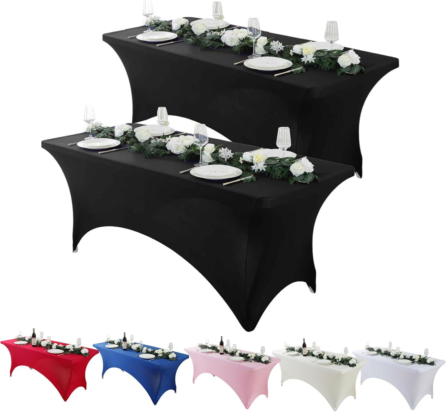 Craft And Party 2 Pack 8ft Black Spandex Tablecloth – Fitted Stretch Cover – Universal Fit for Folding Tables – Wrinkle-Free, Washable – Ideal for Parties, Weddings, Events