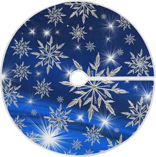 Christmas Blue Snowflakes Background Tree Skirt, Seasonal Tree Mat Holiday Party Supplies Ornaments Indoor Outdoor Decorations for Tabletop Trees 47.2 Inches